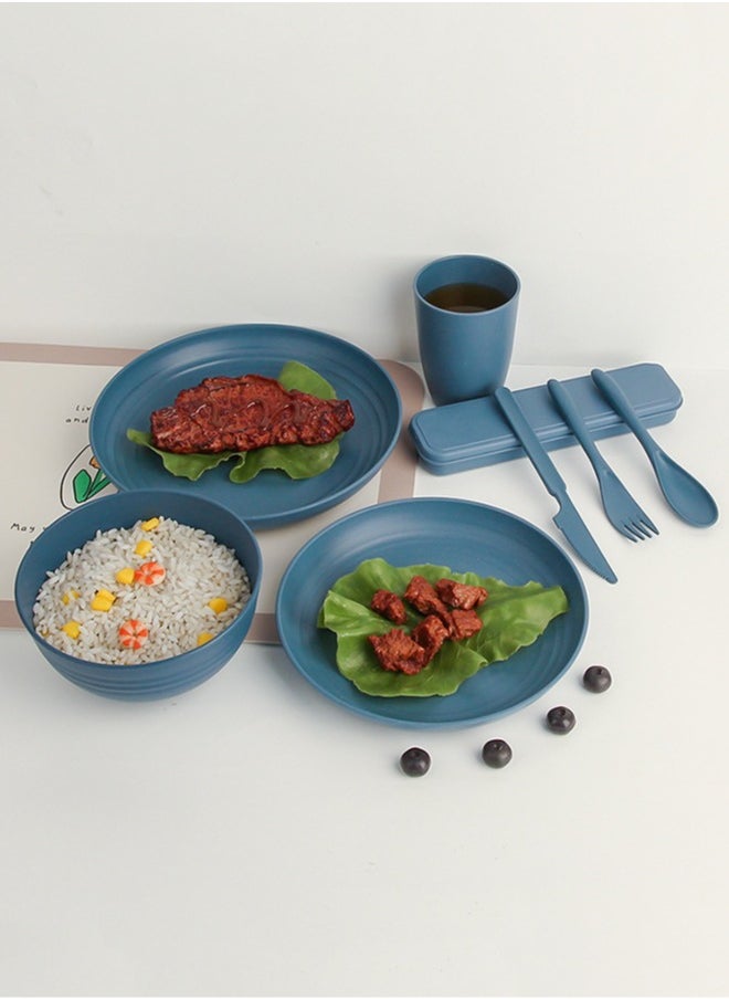 wowofa 32 piece cutlery set，Wheat Straw Dinnerware Sets with Plates, Cups, Knives, Forks and Spoons Reusable Plates Dishwasher polychrome  - Image 2