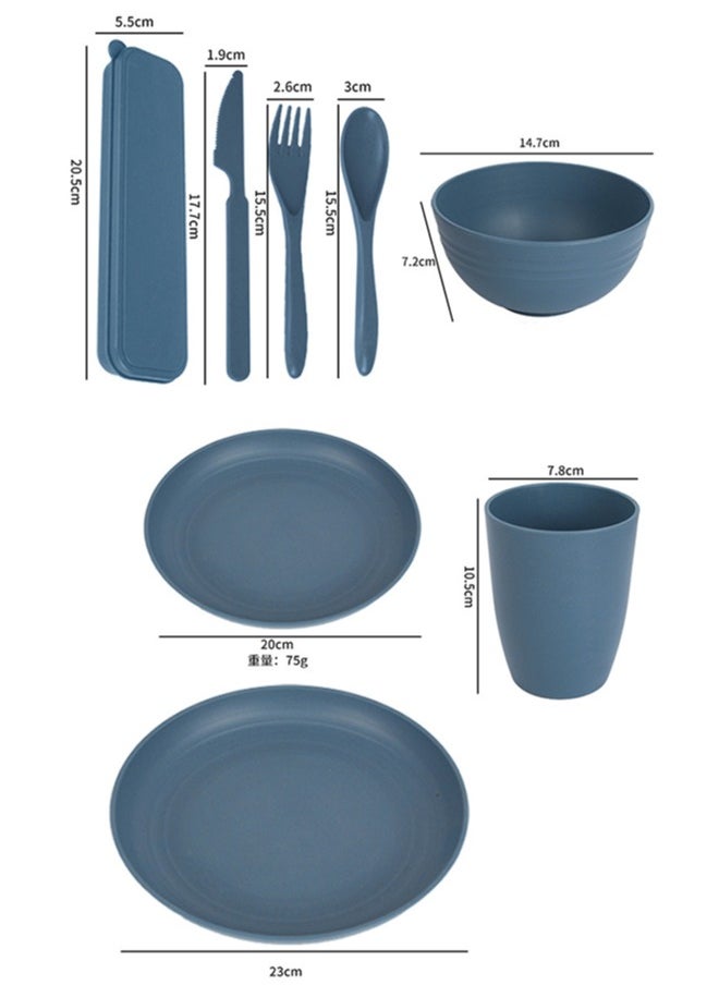 wowofa 32 piece cutlery set，Wheat Straw Dinnerware Sets with Plates, Cups, Knives, Forks and Spoons Reusable Plates Dishwasher polychrome  - Image 5