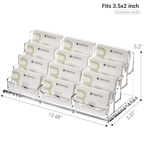 SANRUI Business Card Holder for Desk Clear Acrylic Business Card Holders, Business Card Display Stand 4 Tier 12 Slots - Image 2