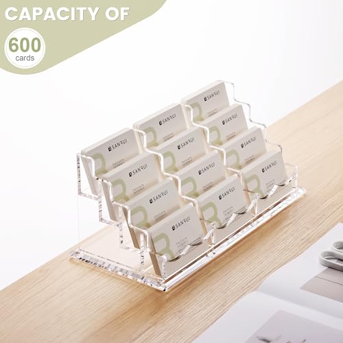 SANRUI Business Card Holder for Desk Clear Acrylic Business Card Holders, Business Card Display Stand 4 Tier 12 Slots - Image 3