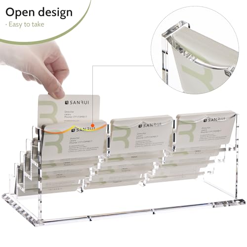 SANRUI Business Card Holder for Desk Clear Acrylic Business Card Holders, Business Card Display Stand 4 Tier 12 Slots - Image 5