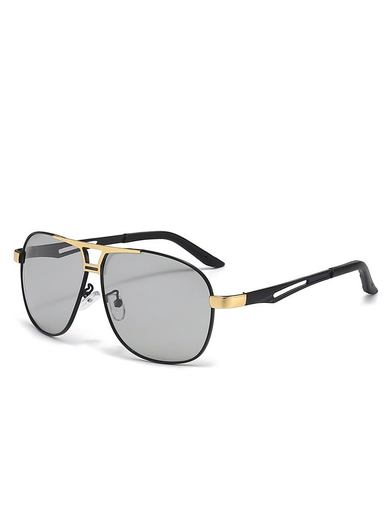 QZ New Men's Polarized Sunglasses Day and Night Color Changing Sunglasses Driving Sun Shade Glasses Gold Frame Color Changing Film - Image 1