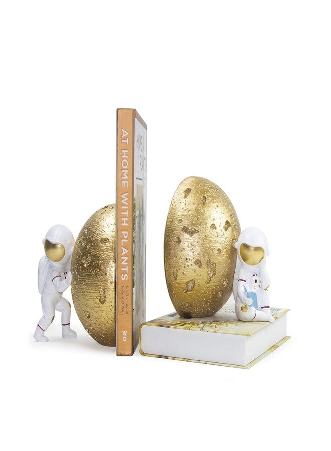 Banllis Heavy Duty Astronaut Bookends, Space-Themed Book Ends for Kids Room & Nursery Decor, Gold Moon Book Stoppers to Hold Books, Decorative Bookends for Shelves, Ideal for Boys and Girls - Image 2