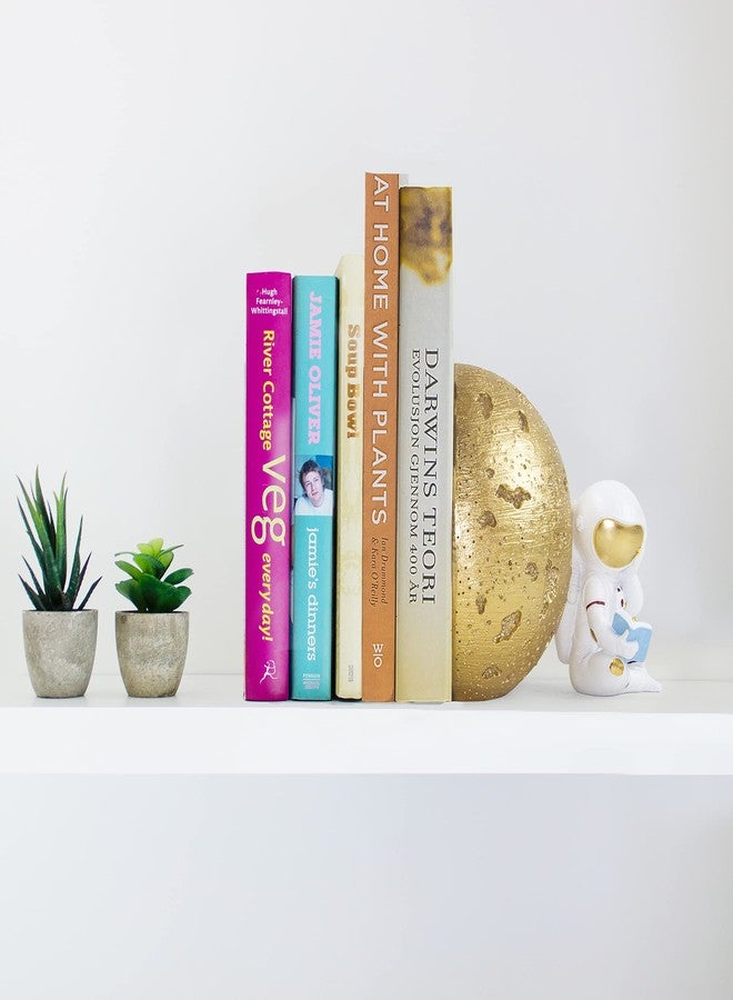 Banllis Heavy Duty Astronaut Bookends, Space-Themed Book Ends for Kids Room & Nursery Decor, Gold Moon Book Stoppers to Hold Books, Decorative Bookends for Shelves, Ideal for Boys and Girls - Image 3