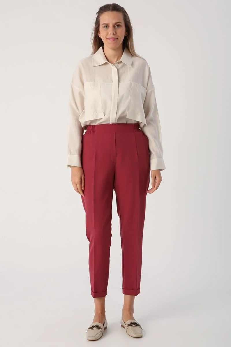 Allday Cherry Bruise-Elastic Waist Carrot Trousers