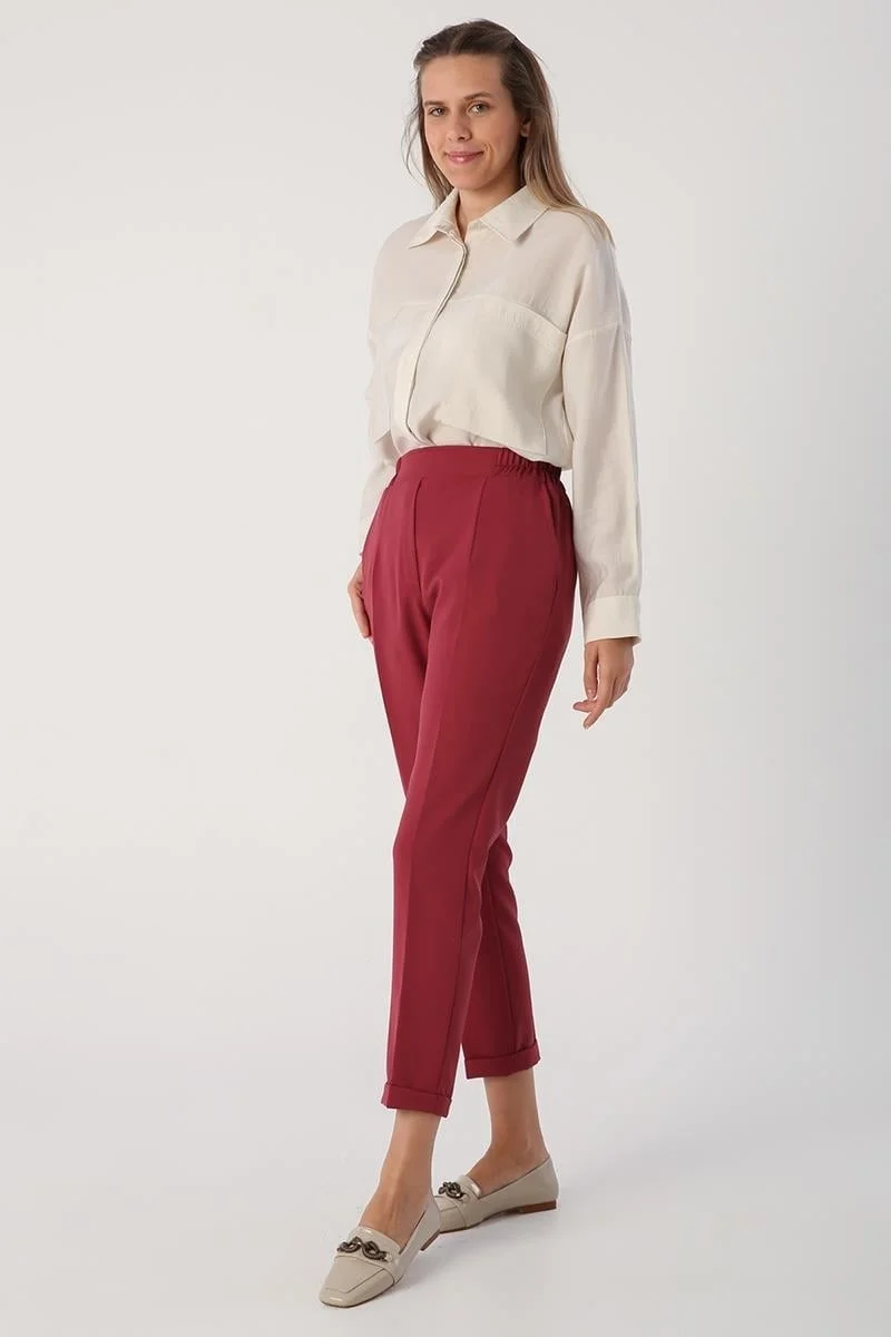 Allday Cherry Bruise-Elastic Waist Carrot Trousers