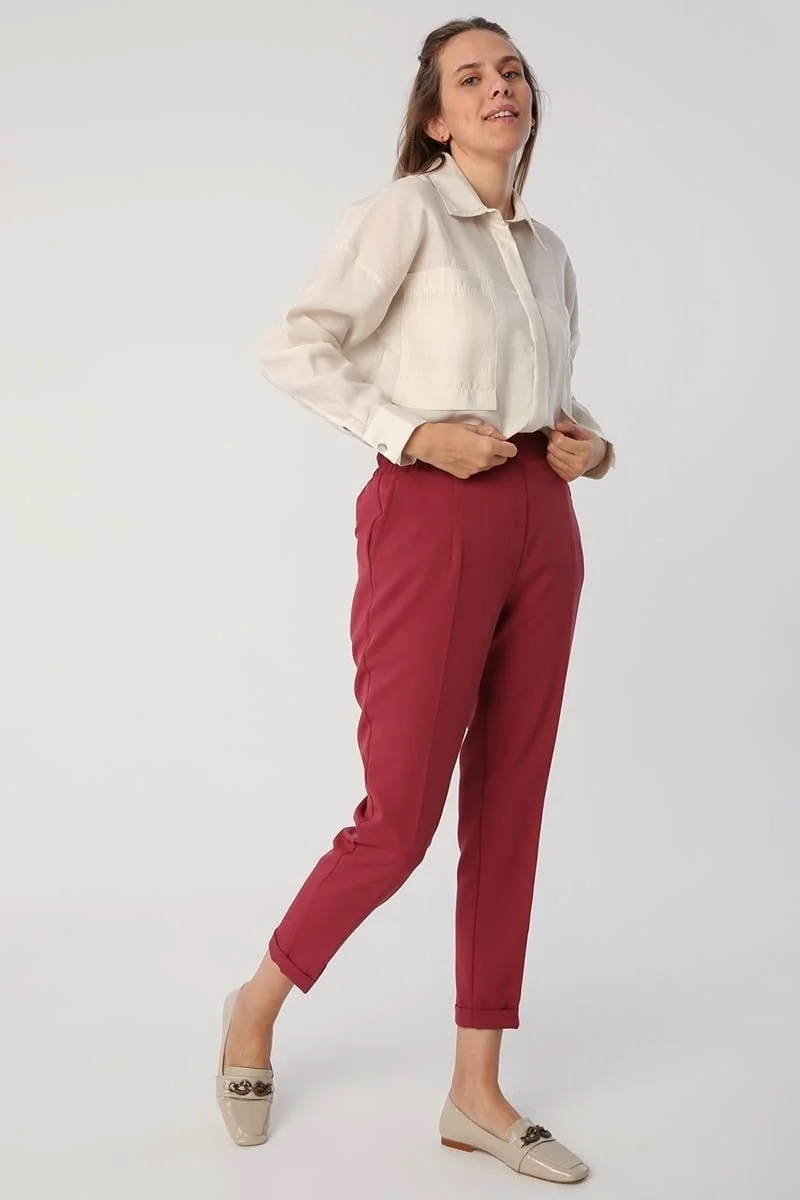 Allday Cherry Bruise-Elastic Waist Carrot Trousers