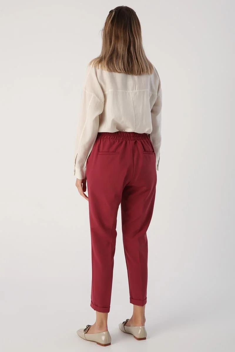 Allday Cherry Bruise-Elastic Waist Carrot Trousers