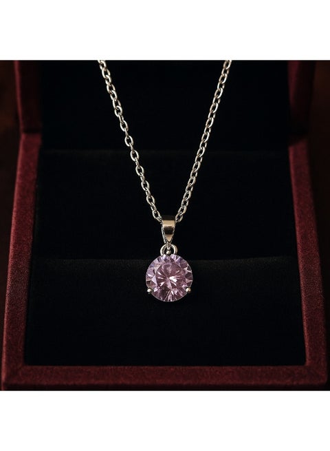 Platinum & Rhodium Necklace with Purple Round Zircon – Minimal Elegant Jewelry for Women