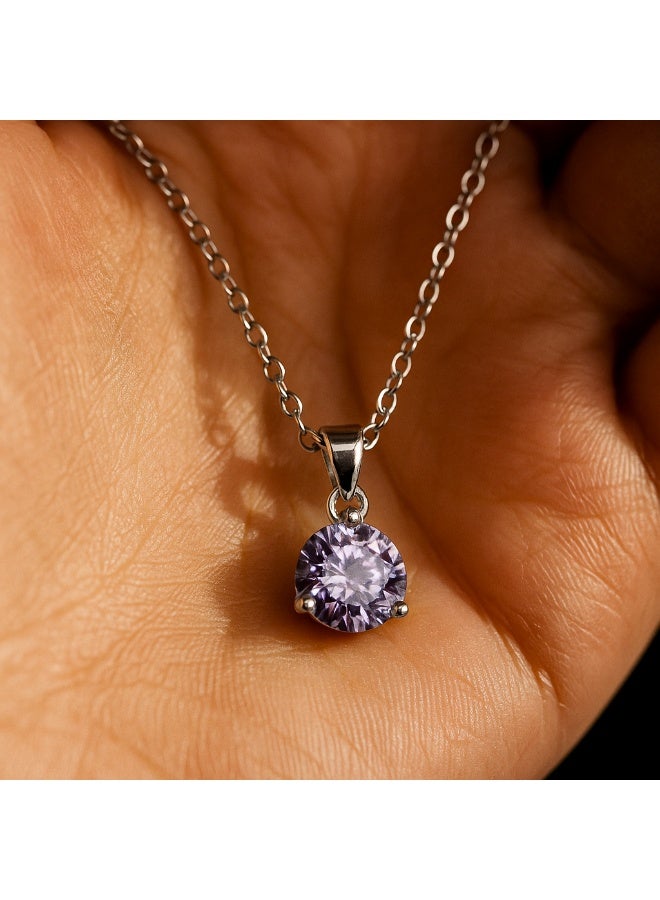 3Diamonds Platinum & Rhodium Necklace with Purple Round Zircon – Minimal Elegant Jewelry for Women - Image 4
