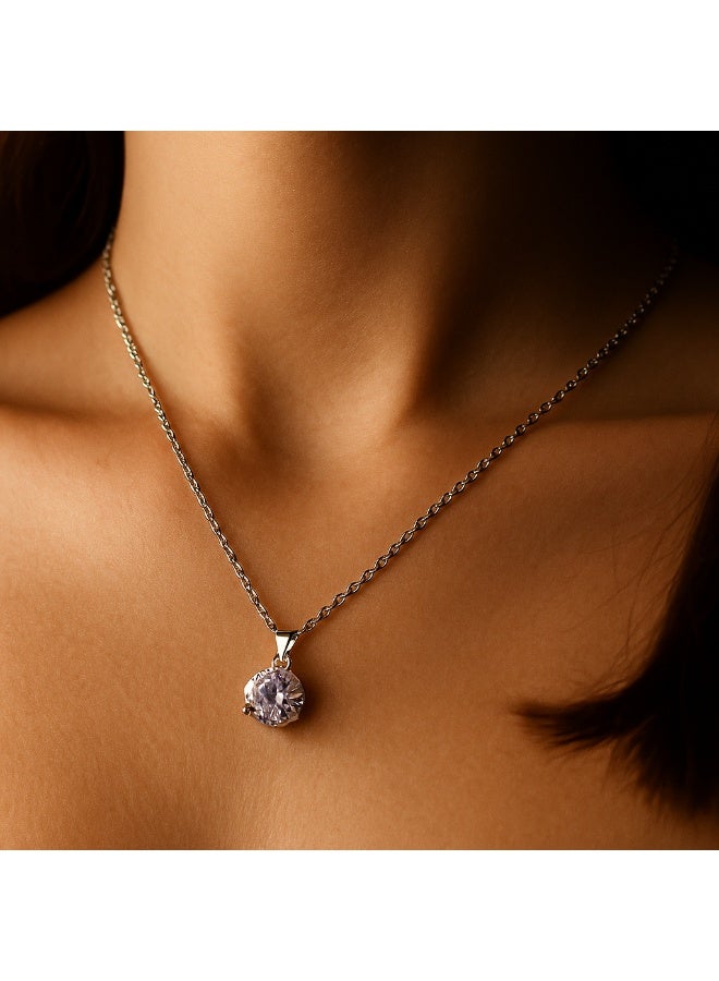 3Diamonds Platinum & Rhodium Necklace with Purple Round Zircon – Minimal Elegant Jewelry for Women - Image 5