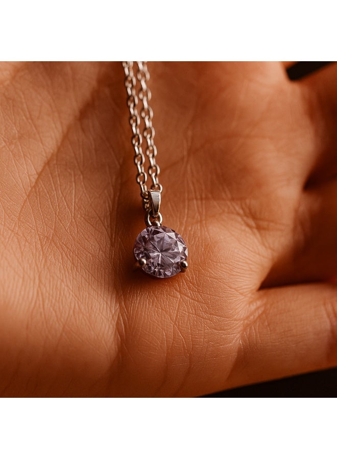 3Diamonds Platinum & Rhodium Necklace with Purple Round Zircon – Minimal Elegant Jewelry for Women - Image 2