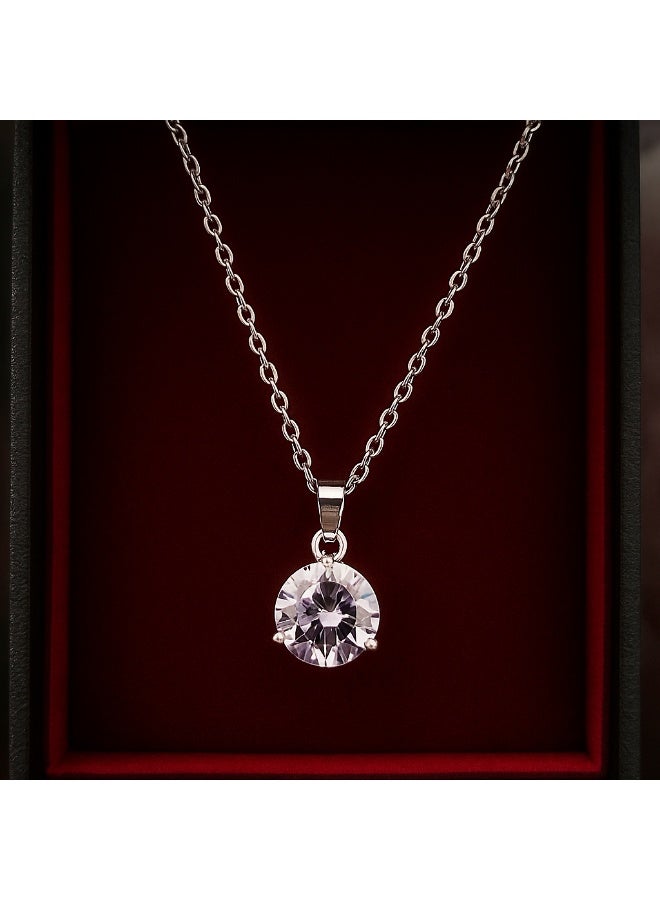 3Diamonds Platinum & Rhodium Necklace with Purple Round Zircon – Minimal Elegant Jewelry for Women - Image 3