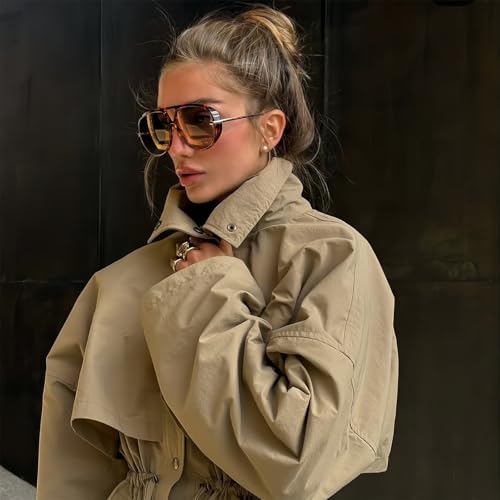 GUVIVI Retro Gold Aviator Sunglasses for Women Men, 2026 Metal Oversized 70s Aviators Black Vacation Beach Sun Glasses - Image 3