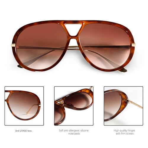 GUVIVI Retro Gold Aviator Sunglasses for Women Men, 2026 Metal Oversized 70s Aviators Black Vacation Beach Sun Glasses - Image 4