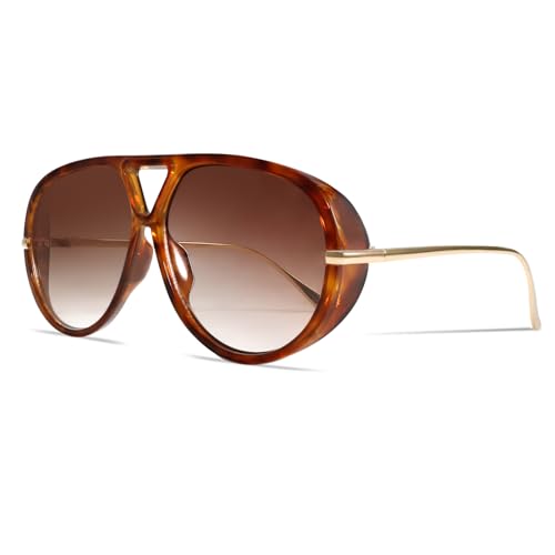 GUVIVI Retro Gold Aviator Sunglasses for Women Men, 2026 Metal Oversized 70s Aviators Black Vacation Beach Sun Glasses - Image 1