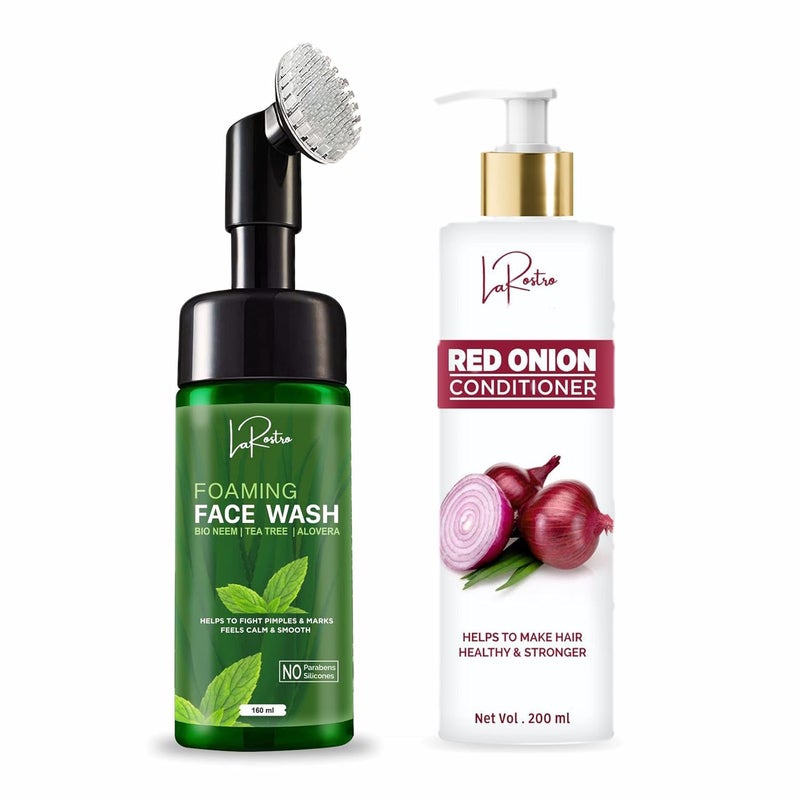 La Rostro Foaming Face Wash I Bio Neem I Tea Tree I Aloe Vera 160ml and Red Onion Conditioner 200ml - Image 1