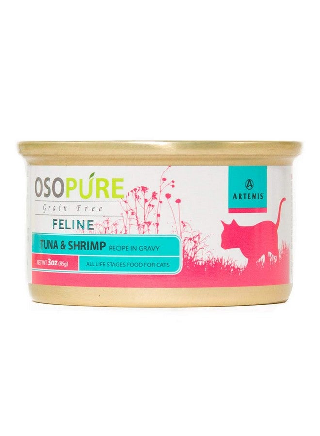 ARTEMIS Wet Canned Gravy Cat Food - OSOPURE Grain Free Limited Ingredient Formula Tuna Shrimp Protein Nutrition All Life Stages 3 oz Pack of 24 cans - Image 1