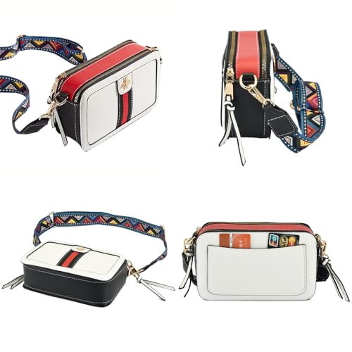 Beatfull Designer Crossbody Bag Bee Shoulder Purse for Women Trendy Wide Strap Camera Clutch PU Leather Handbag White - Image 3