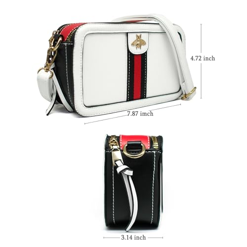 Beatfull Designer Crossbody Bag Bee Shoulder Purse for Women Trendy Wide Strap Camera Clutch PU Leather Handbag White - Image 2