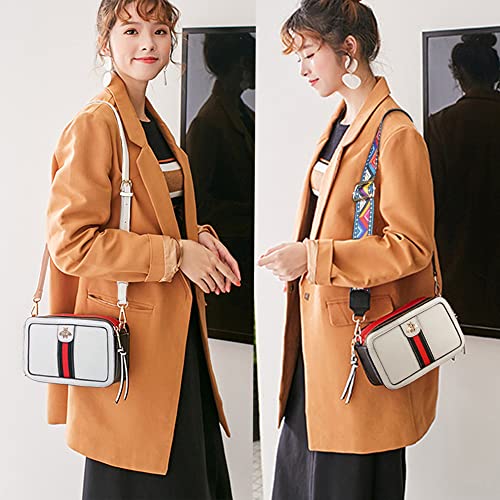 Beatfull Designer Crossbody Bag Bee Shoulder Purse for Women Trendy Wide Strap Camera Clutch PU Leather Handbag White - Image 5
