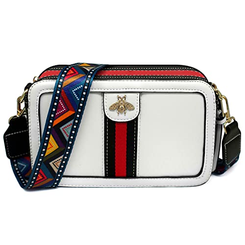 Beatfull Designer Crossbody Bag Bee Shoulder Purse for Women Trendy Wide Strap Camera Clutch PU Leather Handbag White - Image 1