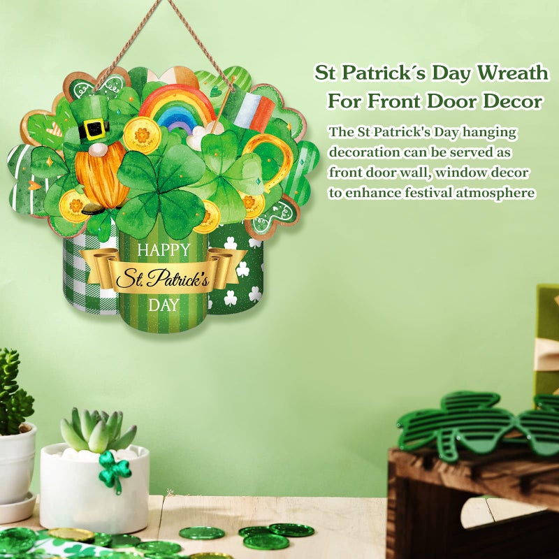 PETCEE Valentine's Day&St. Patrick's Day Door Sign - Reversible Double-Sided Valentine's Day Front Door Decorations Shamrock Welcome Wreath Sign for Home Farmhouse St. Patrick's Day Wall Door Hanger - Image 4