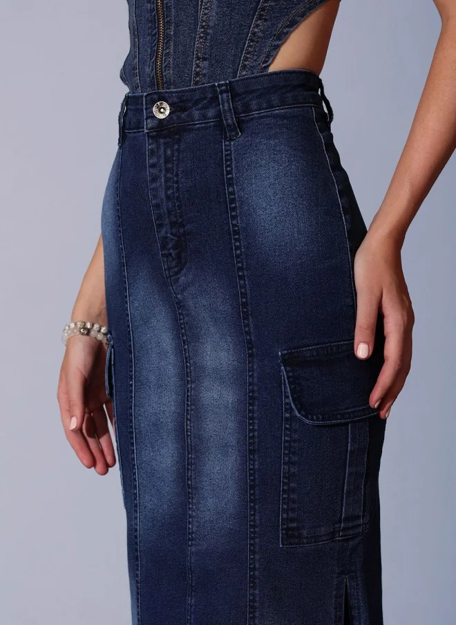 STREET 9  A-Line Denim Midi Skirt for Women for Women | Best Price UAE