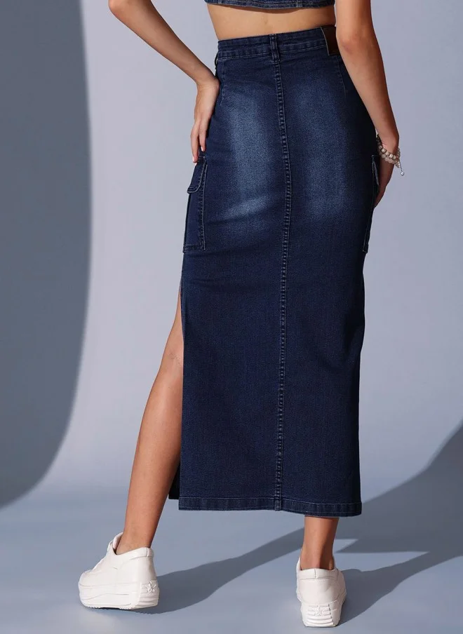 STREET 9  A-Line Denim Midi Skirt for Women for Women | Best Price UAE