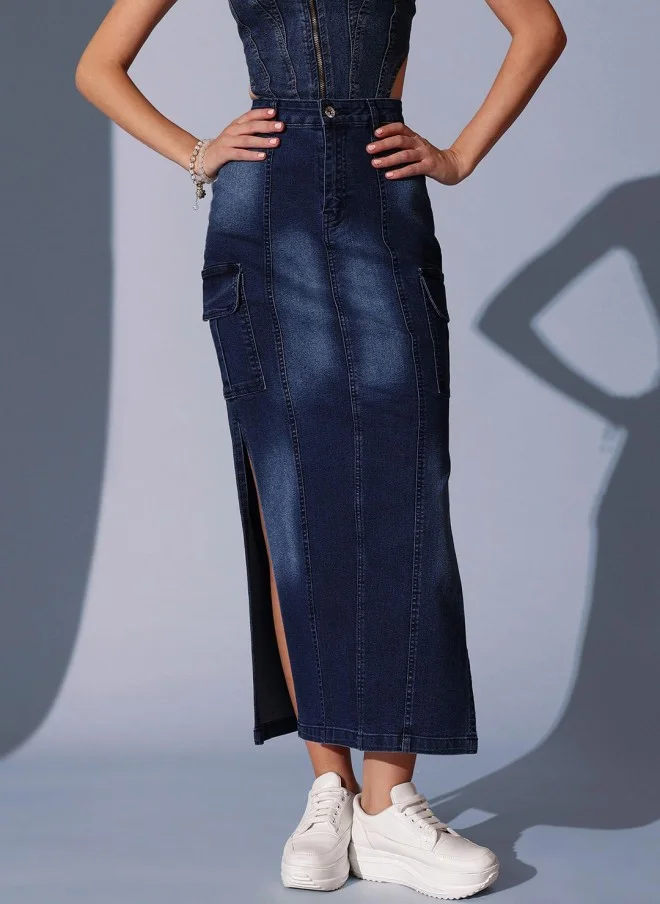 STREET 9 A-Line Denim Midi Skirt for Women