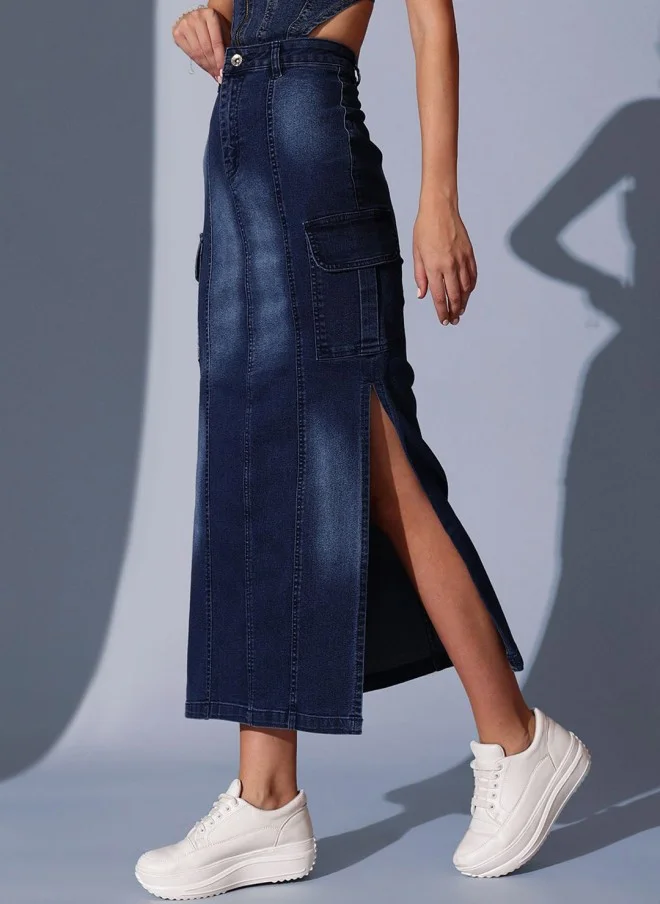 STREET 9 A-Line Denim Midi Skirt for Women
