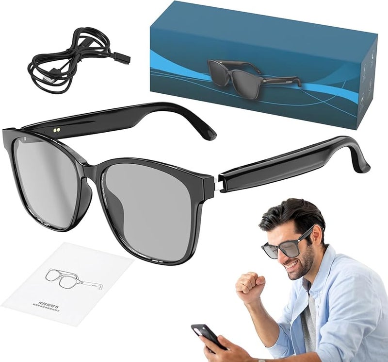 نظارات الذكاء الاصطناعي الأسود المترجمة - ترجمة فورية لـ 144 لغة - نظارات ذكية مع تشغيل الموسيقى - Image 1