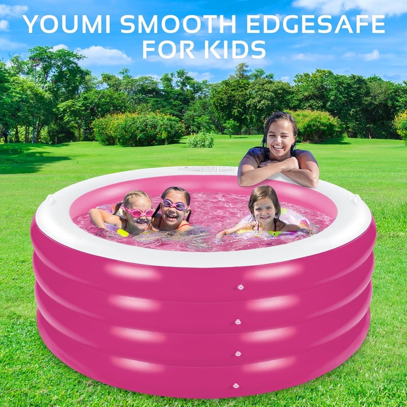 YOUMI Inflatable Pool, Large Deep Round 70"x30" Family Inflatable Swimming Pool with Handles, Summer Water Party, Kids, Outdoor, Garden Backyard, Suitable for Adults & 3+ Year Olds (Pink) - Image 5