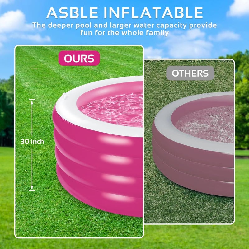 YOUMI Inflatable Pool, Large Deep Round 70"x30" Family Inflatable Swimming Pool with Handles, Summer Water Party, Kids, Outdoor, Garden Backyard, Suitable for Adults & 3+ Year Olds (Pink) - Image 4