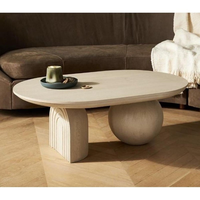 بيتك طاولة قهوة خشب طبيعي بيج - 40 ×60×120 سم - Image 1