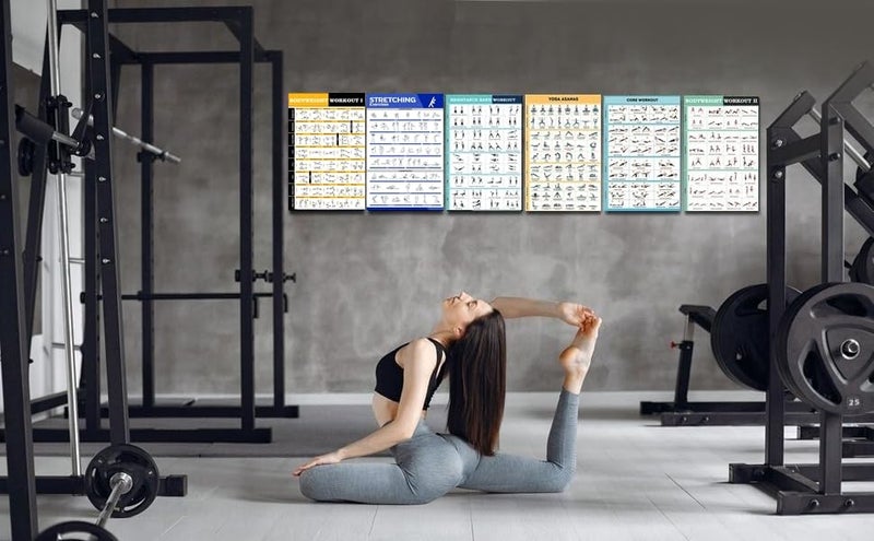 PIXELARTZ ملصق حائط ورقي لتمارين اليوغا ورسوم توضيحية للتمارين البدنية، مخطط للتمدد لتمرين كامل الجسم، ملصقات بجودة HD للمنزل، مكتب 12x18 بوصة (عبوة من 6 ملصقات) (06، كبير) - Image 2