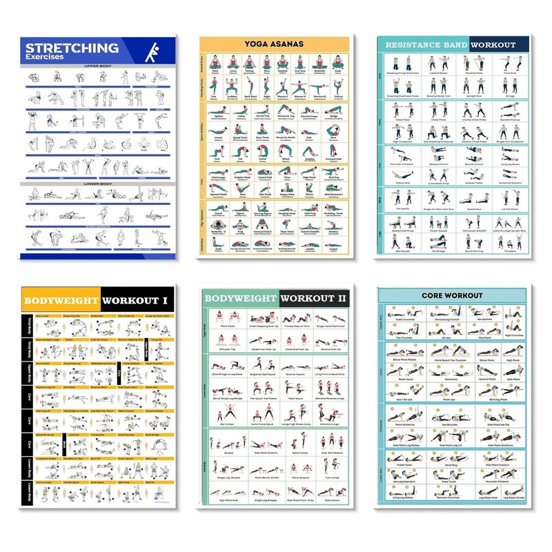 PIXELARTZ ملصق حائط ورقي لتمارين اليوغا ورسوم توضيحية للتمارين البدنية، مخطط للتمدد لتمرين كامل الجسم، ملصقات بجودة HD للمنزل، مكتب 12x18 بوصة (عبوة من 6 ملصقات) (06، كبير) - Image 1