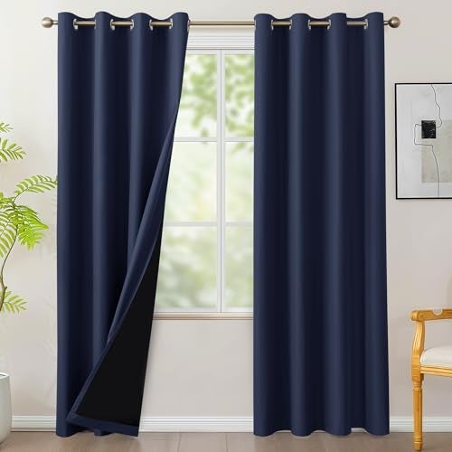 BONZER 100% Blackout Curtains 84 inches Long for Bedroom- 4 Panels Full Light Blocking Window Drapes, Single Layer Room Darkening Curtain with Black Backing for Living Room, Kids Room, Navy Blue - Image 1