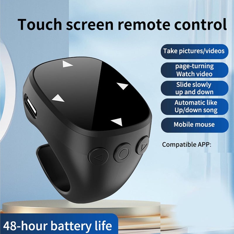 Bluetooth Scrolling Ring, Touch Control Remote for Video Recording and Page Turning, Compatible with Smartphone and Tablet (Black) - Image 3