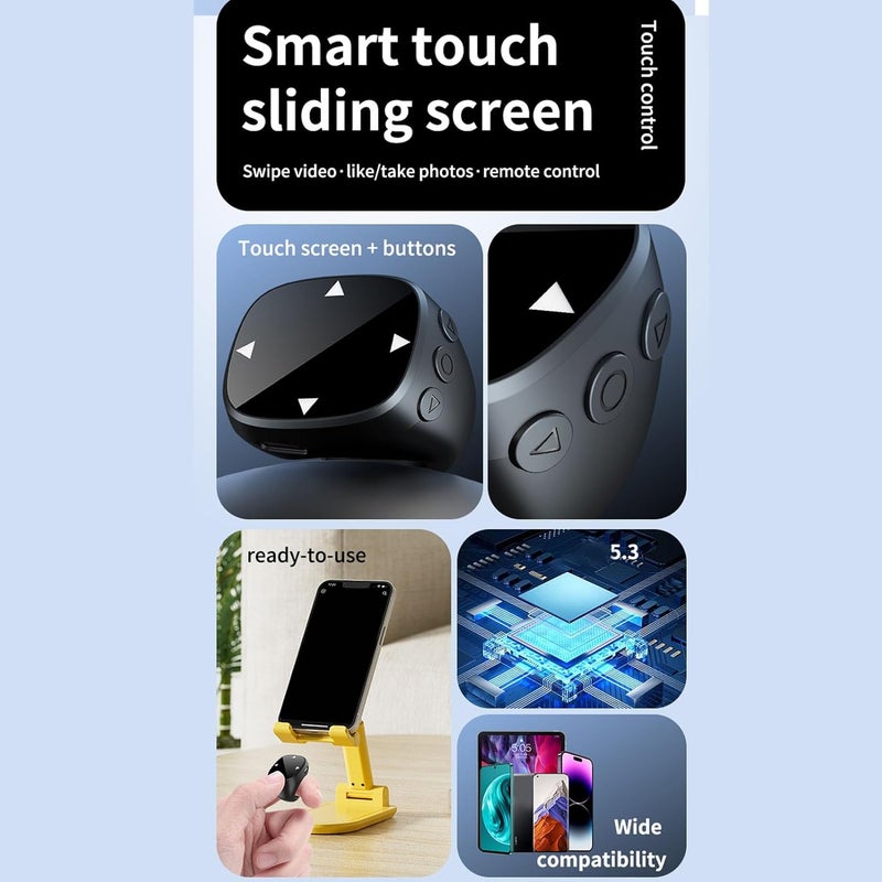 Bluetooth Scrolling Ring, Touch Control Remote for Video Recording and Page Turning, Compatible with Smartphone and Tablet (Black) - Image 2