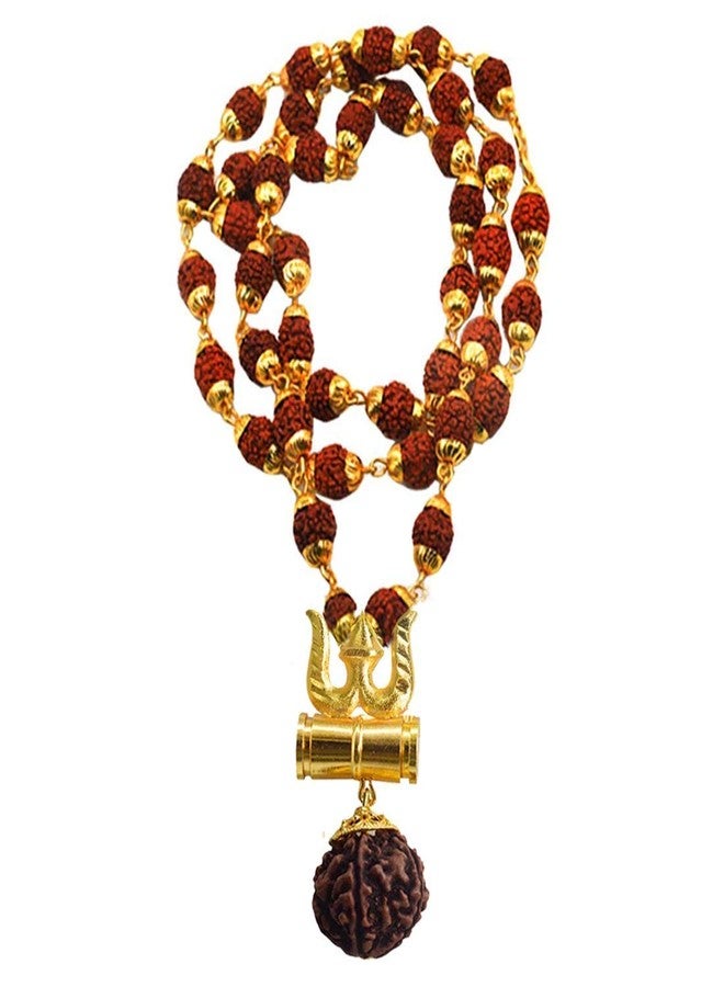 WONIRY After Cars Rudraksha 36+1 Black Panchmukhi Lord Shiv Shambhu Mahadev Trishul Damroo Brass Kavach Locket Pendant Neck Chain with Bracelet for Men and Women Combo Set of-2 - Image 1