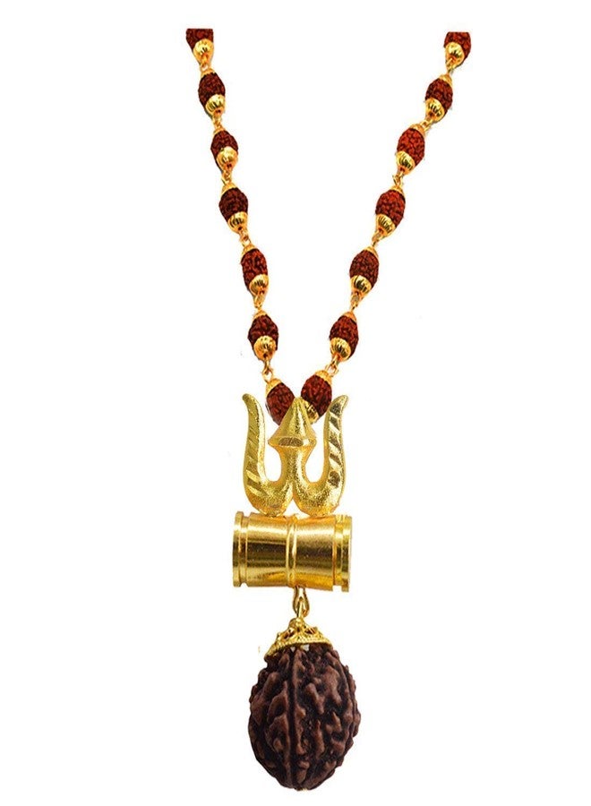 WONIRY After Cars Rudraksha 36+1 Black Panchmukhi Lord Shiv Shambhu Mahadev Trishul Damroo Brass Kavach Locket Pendant Neck Chain with Bracelet for Men and Women Combo Set of-2 - Image 2
