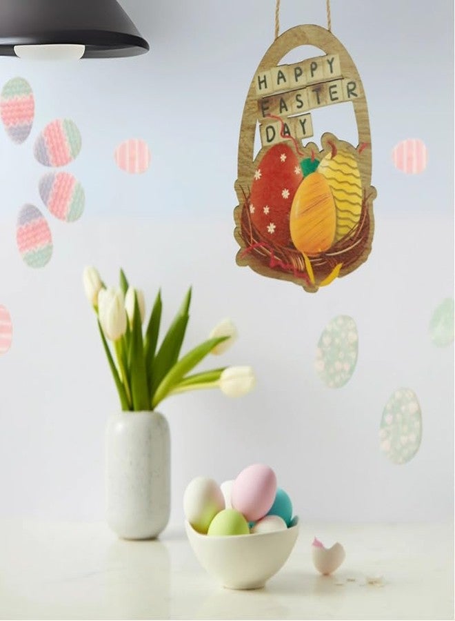 BovcTrraann Wooden Easter Door Decorations, Colorful Eggs Bunny Easter Door Sign with Rope, Door Decorations Hanging, Wall Decor for Spring Holiday Front Door Window Wall Indoor Outdoor (Egg) - Image 5