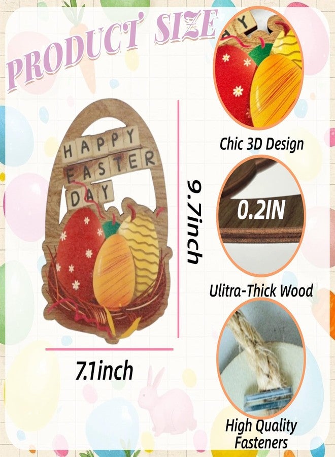 BovcTrraann Wooden Easter Door Decorations, Colorful Eggs Bunny Easter Door Sign with Rope, Door Decorations Hanging, Wall Decor for Spring Holiday Front Door Window Wall Indoor Outdoor (Egg) - Image 2
