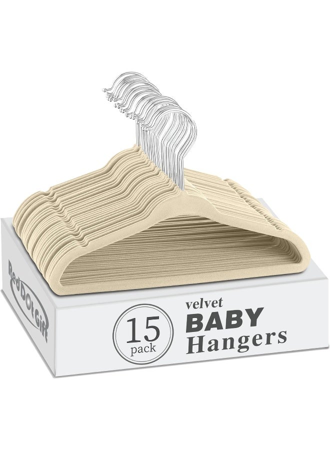 Red Dot Gift 15-Pack Baby Velvet Hangers 11Inch - Nursery Clothes Hangers Non Slip Toddler Hangers, 360 Chrome Swivel Hook (Ivory) - Image 1