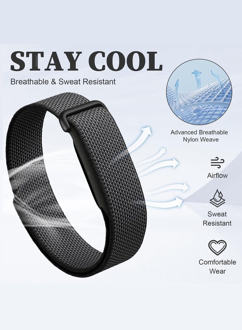MARGOUN Woven Nylon Sport Loop Band for Fitbit Air – Breathable Elastic Replacement Strap with Secure Hook-and-Loop Fastener – Comfortable Lightweight Wristband  - Black black - Image 3