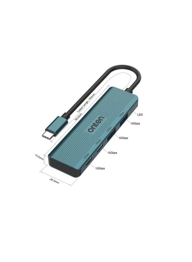 Onten UC622 10Gbps USB-C / Type-C to 2 x USB + 2 x USB-C / Type-C 4 in 1 HUB Docking Station (Green) - Image 2