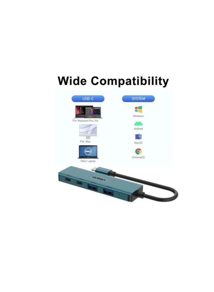 Onten UC622 10Gbps USB-C / Type-C to 2 x USB + 2 x USB-C / Type-C 4 in 1 HUB Docking Station (Green) - Image 5