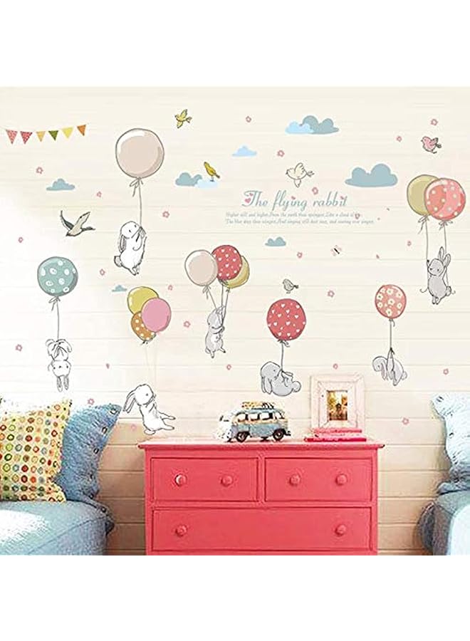 Cartoon Kids Growth Chart Measure For Home Kids Rooms Diy Wall Stickers Boys Girls Decals Removable Nursery Bedroom Wallpaper Cartoon Colored Balloon Rabbit