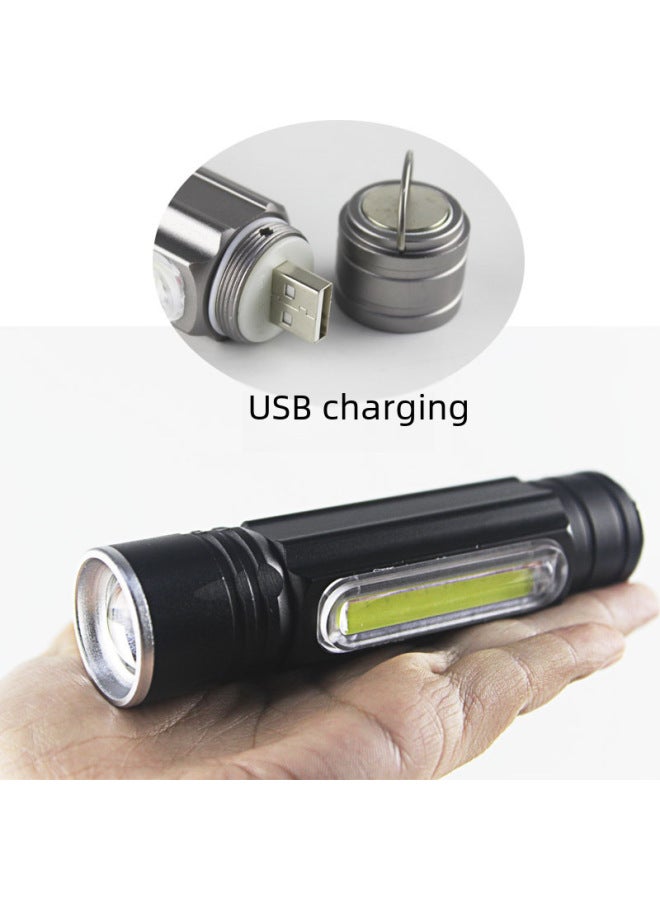 USB Rechargeable Flashlight Multi-function Hook Magnet T6 + COB Work Light Maintenance Light LED Emergency Light-Color:Black T6 ]  - Image 1